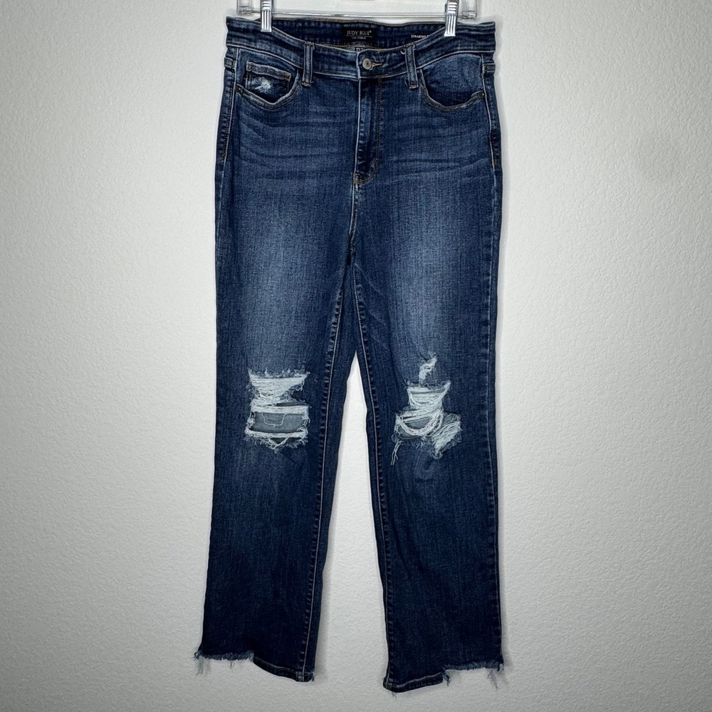 Judy Blue Los Angeles Distressed Straight Fit Jeans‎ Dark Wash 13/31 JB82592DK
